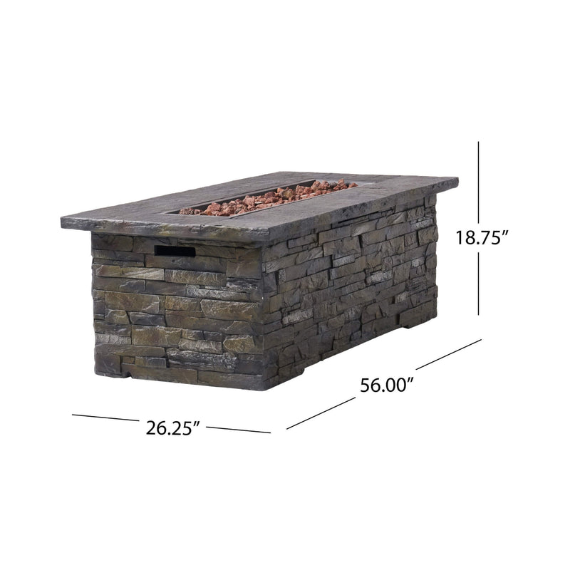 Alora Premium 56" Outdoor Rectangular Concrete Propane Fire Pit W/ Faux Stone Pattern, 50K BTU (SAK31845)