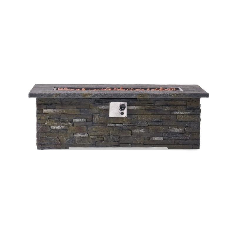 Alora Premium 56" Outdoor Rectangular Concrete Propane Fire Pit W/ Faux Stone Pattern, 50K BTU (SAK31845)