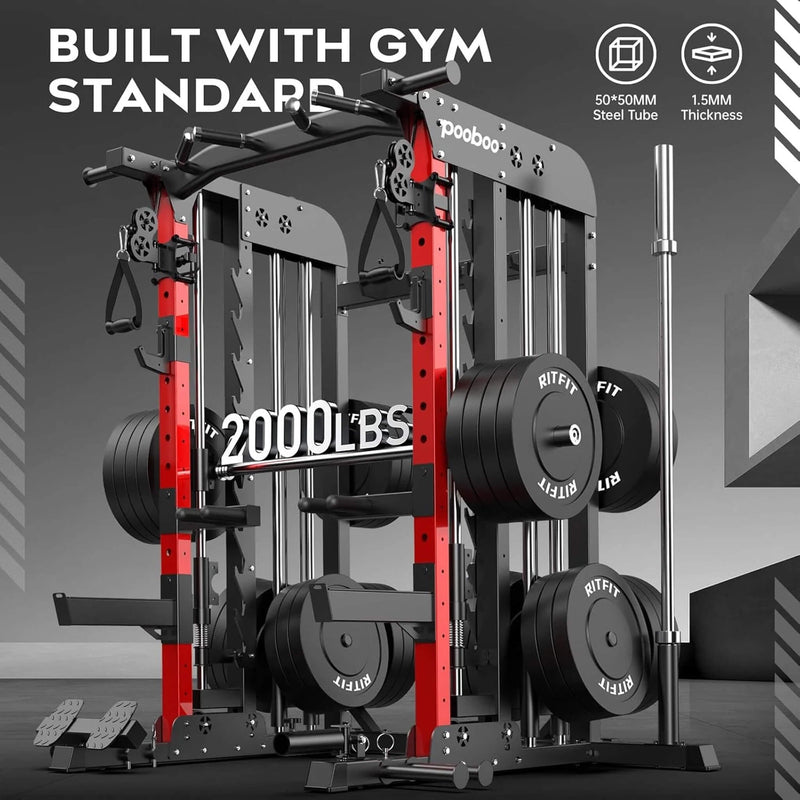 Premium All-In-One Squat Rack Power Cage With Smith Machine, 2000LBS (SAK59213)