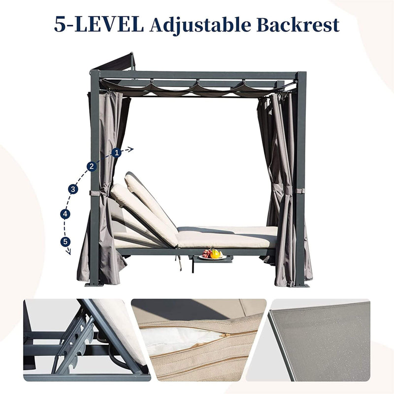 Alora Premium Aluminum Outdoor Patio Daybed With Retractable Canopy And Double Chaise Lounge (SAK17682)