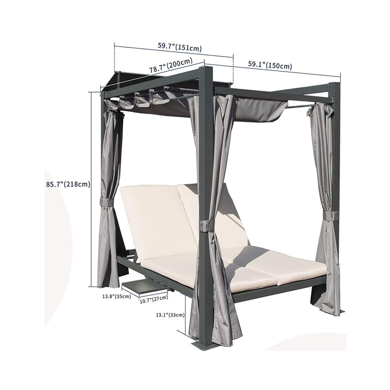 Alora Premium Aluminum Outdoor Patio Daybed With Retractable Canopy And Double Chaise Lounge (SAK17682)
