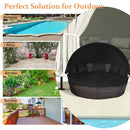 Premium Black Outdoor Patio Rattan Daybed Sofa W/ Adjustable Table Top, Canopy & 3 Pillows, 76'' (92534186)