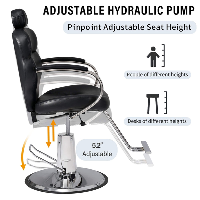 Premium Black PU Leather Reclining Barber Chair With Hydraulic Pump (SAK53892)