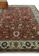 Premium Brown and Ivory 8x10 Hand knotted Traditional Floral Wool Area Rug by The Rug Decor