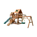 Premium Cedar Wood Swing Set With Tower Tire Swing Slide Ramp And Clatter Bridge (SAK85961)