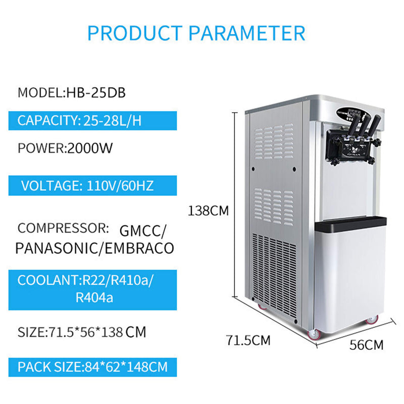Premium Commercial 3-Flavor Dual Hopper Ice Cream Machine (SAK56917)