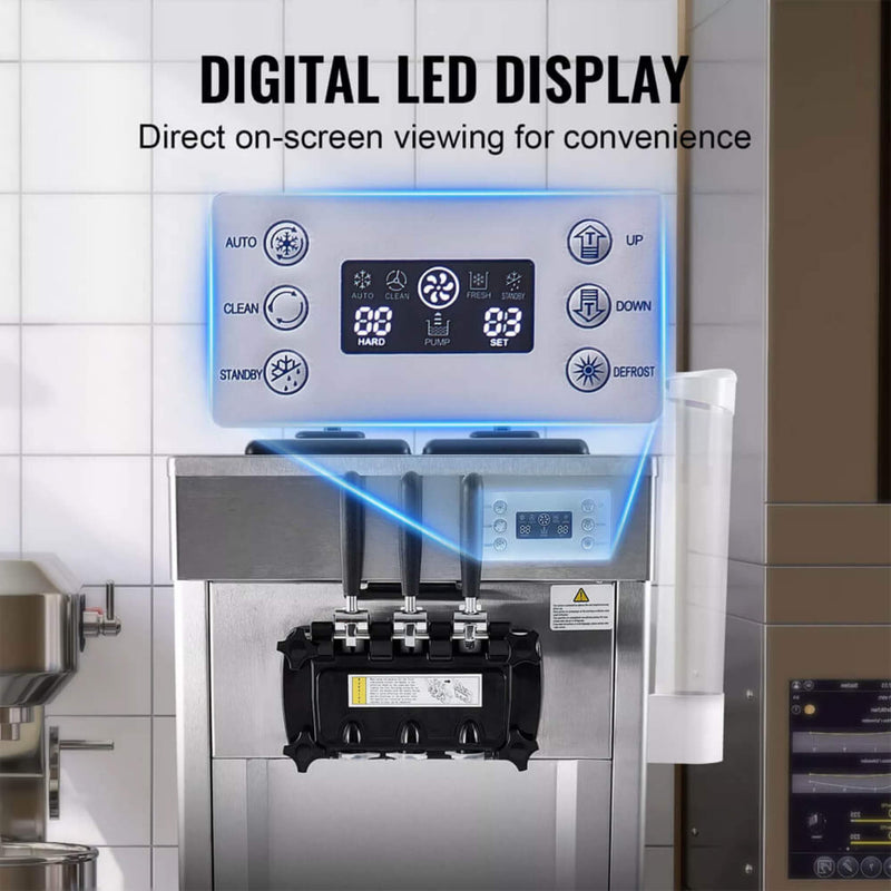 Premium Commercial 3-flavor Freestanding Soft Serve Ice Cream Machine Maker, 21-31 L/H (SAK21874)
