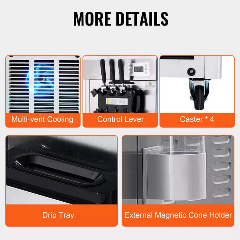 Premium Commercial 3-flavor Freestanding Soft Serve Ice Cream Machine Maker, 21-31 L/H (SAK21874)