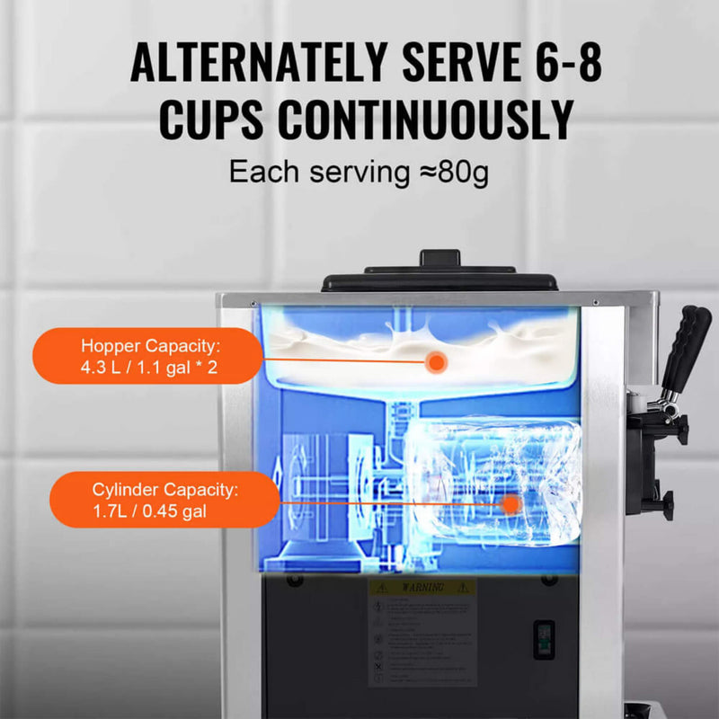 Premium Commercial 3-flavor Freestanding Soft Serve Ice Cream Machine Maker, 21-31 L/H (SAK21874)