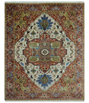 Premium Fine 9x12 Rust, Ivory and Olive Hand Knotted wool area rug by The Rug Decor