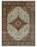 Premium Fine Floral Ivory and Rust Traditional Heriz 9x12 Hand Knotted wool area rug by The Rug Decor