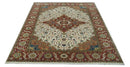 Premium Fine Floral Ivory and Rust Traditional Heriz 9x12 Hand Knotted wool area rug by The Rug Decor