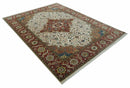 Premium Fine Floral Ivory and Rust Traditional Heriz 9x12 Hand Knotted wool area rug by The Rug Decor