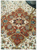 Premium Fine Floral Ivory and Rust Traditional Heriz 9x12 Hand Knotted wool area rug by The Rug Decor