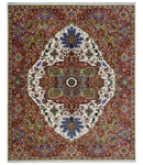 Premium Fine Knots Rust, Ivory and Olive 8x10 Hand knotted Traditional Wool Area Rug by The Rug Decor