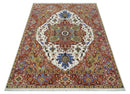 Premium Fine Knots Rust, Ivory and Olive 8x10 Hand knotted Traditional Wool Area Rug by The Rug Decor