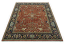 Premium Fine Rust and Blue 8x10 Hand Knotted Oriental wool area rug by The Rug Decor