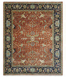 Premium Fine Rust and Blue 8x10 Hand Knotted Oriental wool area rug by The Rug Decor