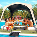 [11X11FT] Premium Floating Dock Lounge With With Ladder, Double Seats, Table, And Canopy (SAK49273) by SAKSBY WHOLESALE