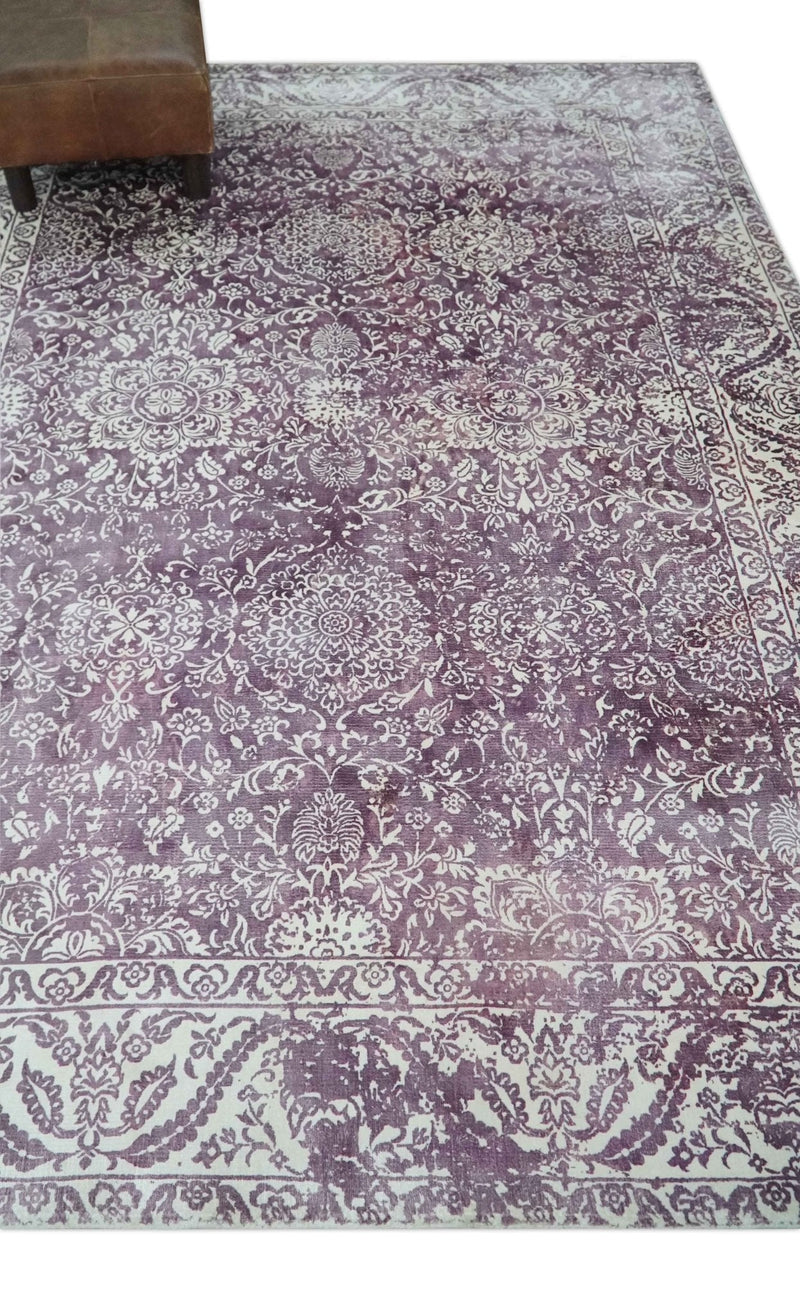 Premium Floral Medallion Purple and Ivory 5.6x7.9 Viscose Area Rug