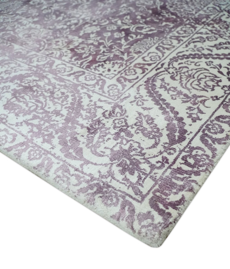 Premium Floral Medallion Purple and Ivory 5.6x7.9 Viscose Area Rug