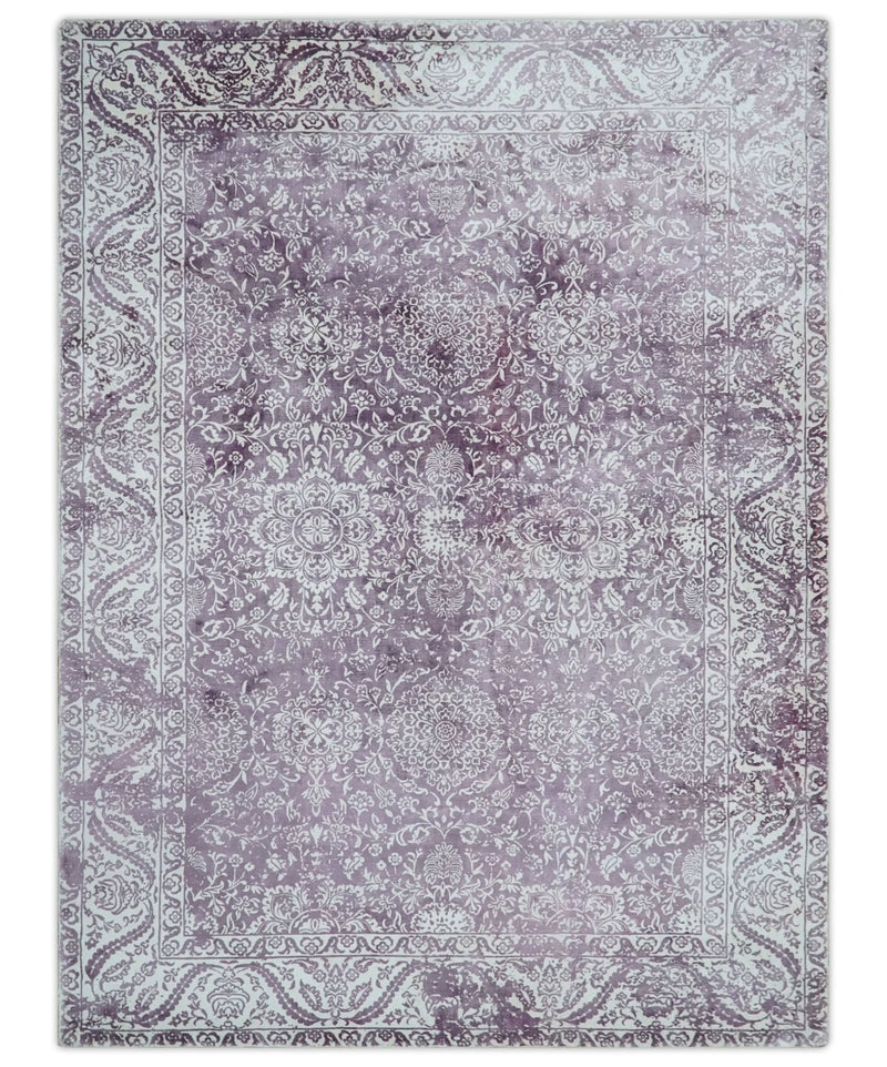Premium Floral Medallion Purple and Ivory 5.6x7.9 Viscose Area Rug