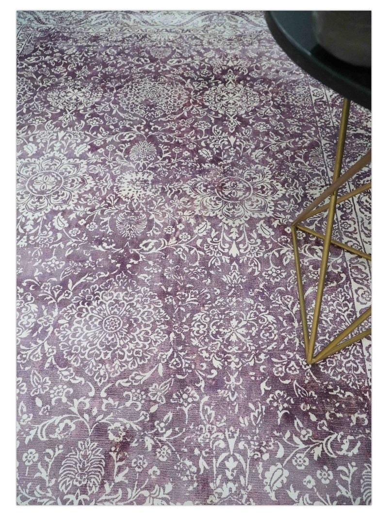 Premium Floral Medallion Purple and Ivory 5.6x7.9 Viscose Area Rug