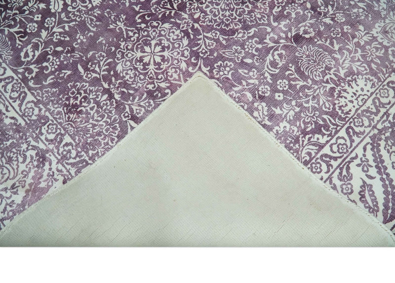 Premium Floral Medallion Purple and Ivory 5.6x7.9 Viscose Area Rug