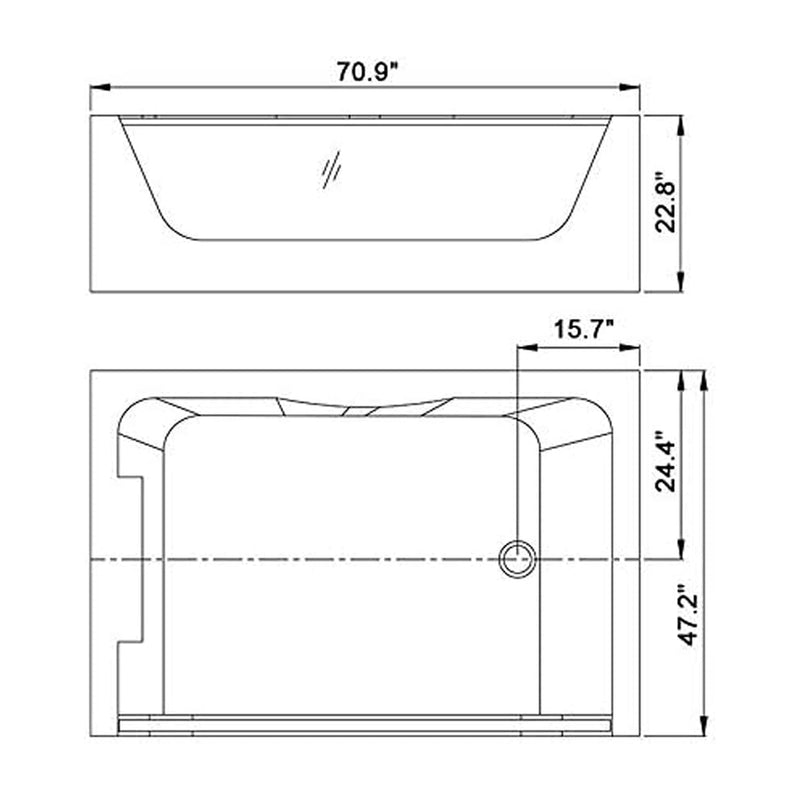 ‎Premium Freestanding Rectangular Hydromassage Soaking Spa Bathtub, 71" (SAK28534)