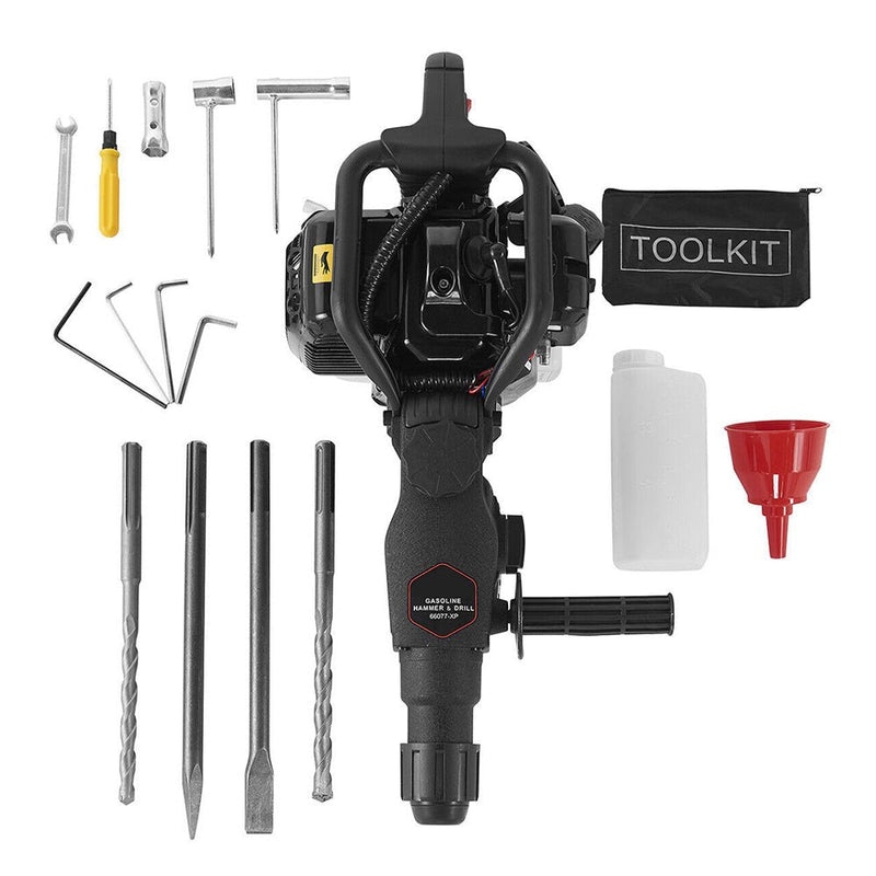 Premium Gasoline Powered Demolition Jack Hammer Drill W/ Point, Flat & Chisel Bits (97453081)