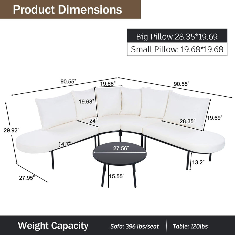 Premium Half- Moon 6-Person Curved All-Weather Outdoor Furniture Sofa Patio Set With Coffee Table And Cushions (SAK76332)