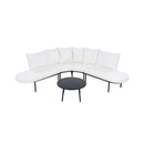 Premium Half- Moon 6-Person Curved All-Weather Outdoor Furniture Sofa Patio Set With Coffee Table And Cushions (SAK76332)