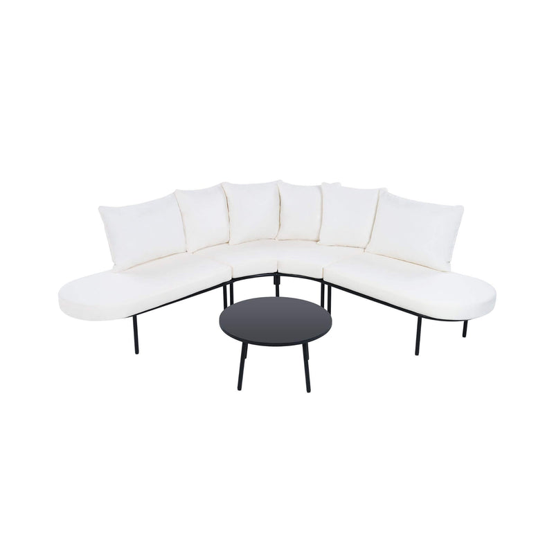 Premium Half- Moon 6-Person Curved All-Weather Outdoor Furniture Sofa Patio Set With Coffee Table And Cushions (SAK76332)