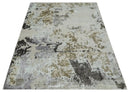 Premium Hand knotted Camel, Silver, Olive and Charcoal modern Abstract wool and Silk Blended 8x10 Area Rug by The Rug Decor