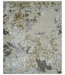 Premium Hand knotted Camel, Silver, Olive and Charcoal modern Abstract wool and Silk Blended 8x10 Area Rug by The Rug Decor