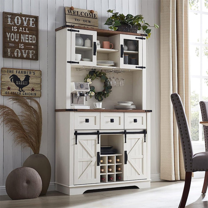 Premium Home Bar Wine Cabinet W/ Sliding Barn Door, 72" (97631842)