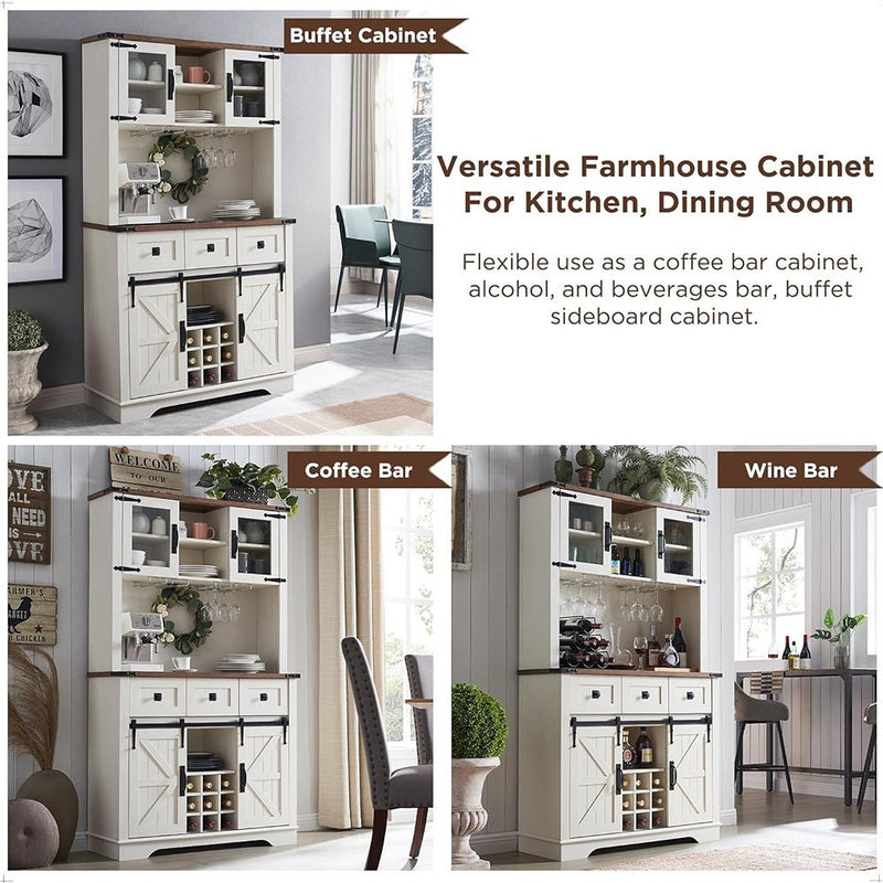 Premium Home Bar Wine Cabinet W/ Sliding Barn Door, 72" (97631842)