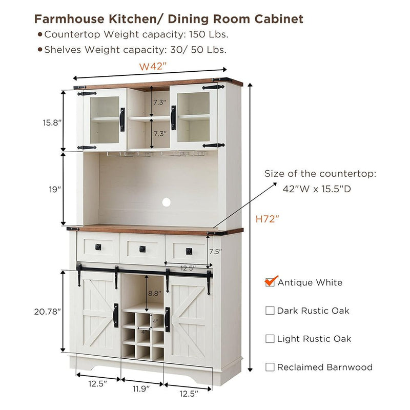 Premium Home Bar Wine Cabinet W/ Sliding Barn Door, 72" (97631842)