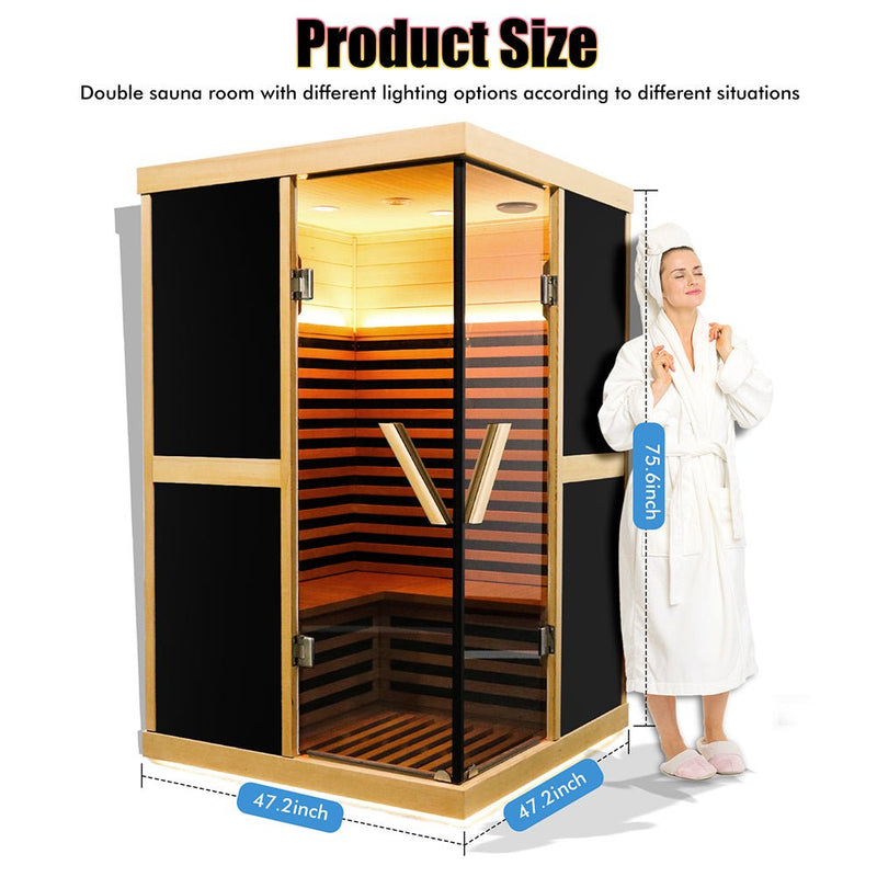Premium Large 2-Person V-Shaped FAR Infrared Sauna Room With Double Glass Doors, 1980W (SAK96413)