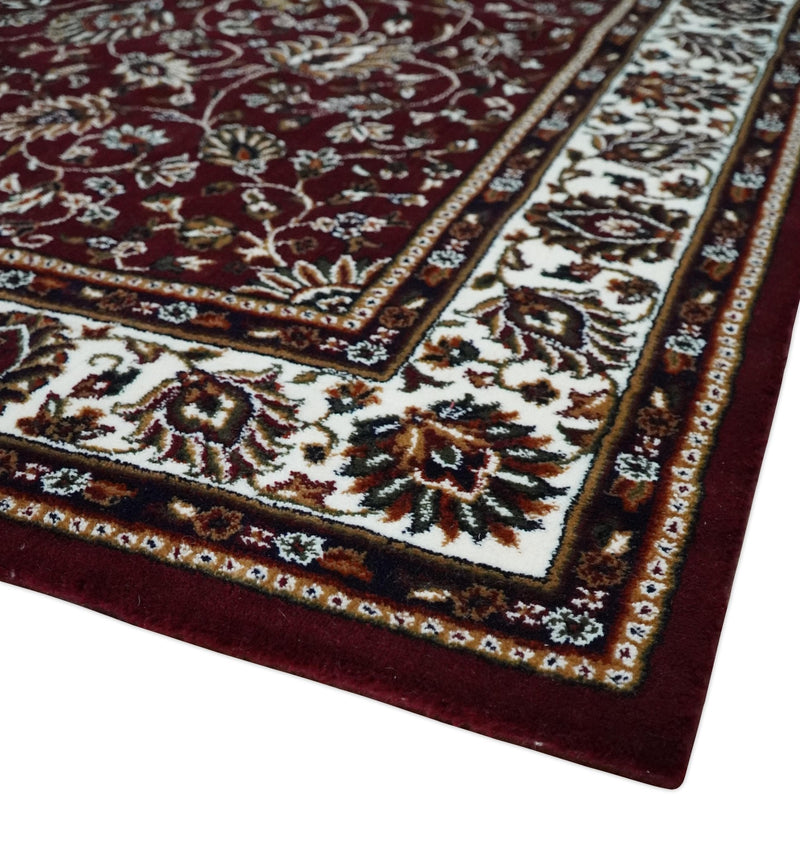 Premium Look 5x7 Woven Maroon and Ivory Traditional Pattern Area Rug