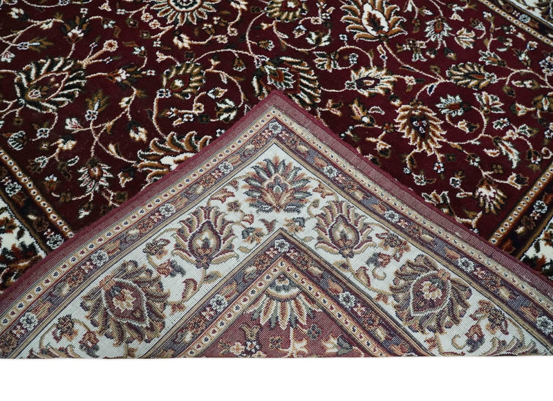 Premium Look 5x7 Woven Maroon and Ivory Traditional Pattern Area Rug