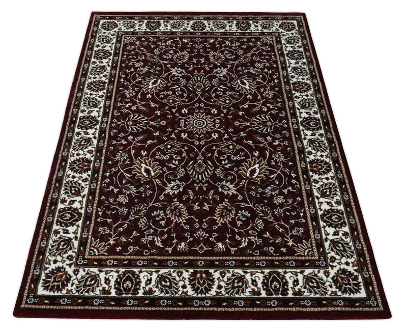 Premium Look 5x7 Woven Maroon and Ivory Traditional Pattern Area Rug