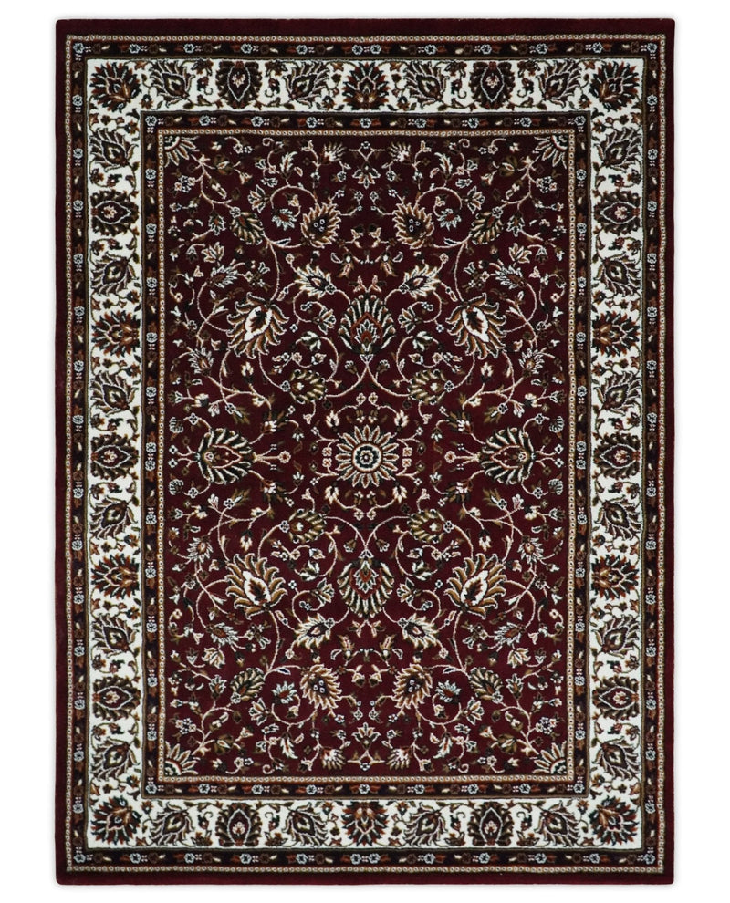 Premium Look 5x7 Woven Maroon and Ivory Traditional Pattern Area Rug