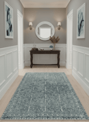 Premium look antique Design Teal, Charcoal and Ivory 5x8 Hand loom wool and Viscose Area Rug