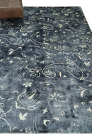 Premium look Charcoal, Ivory and Silver Hand loom Traditional Boteh Design Wool and Viscose Area Rug