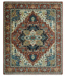 Premium look Fine Hand Knotted Rust, Ivory and Beige Traditional Heriz 8x10 wool rug by The Rug Decor
