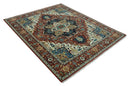 Premium look Fine Hand Knotted Rust, Ivory and Beige Traditional Heriz 8x10 wool rug by The Rug Decor