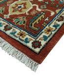 Premium look Fine Hand Knotted Rust, Ivory and Beige Traditional Heriz 8x10 wool rug by The Rug Decor