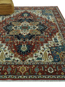 Premium look Fine Hand Knotted Rust, Ivory and Beige Traditional Heriz 8x10 wool rug by The Rug Decor