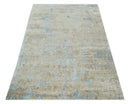 Premium look Hand knotted Silver and Blue modern Abstract wool and Silk Blended 7.10x9.6 Area Rug by The Rug Decor